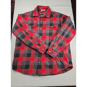 Duluth Trading Mens Flapjack Fleece Lined Red Plaid Flannel Shirt Jacket Large